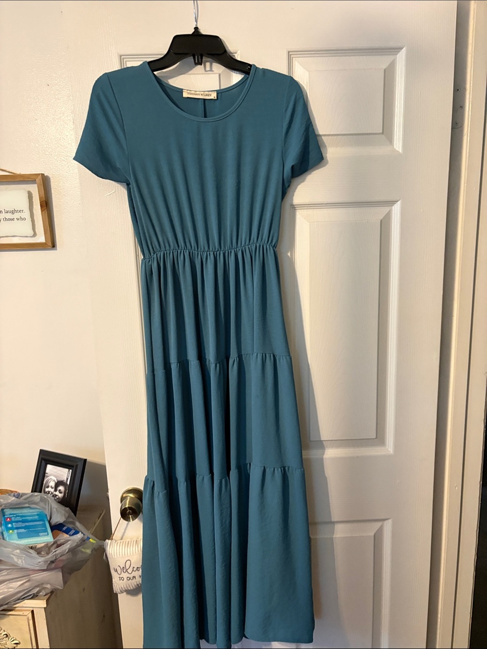Casual Teal Tiered Short-Sleeve Maxi Dress by Unknown Brand